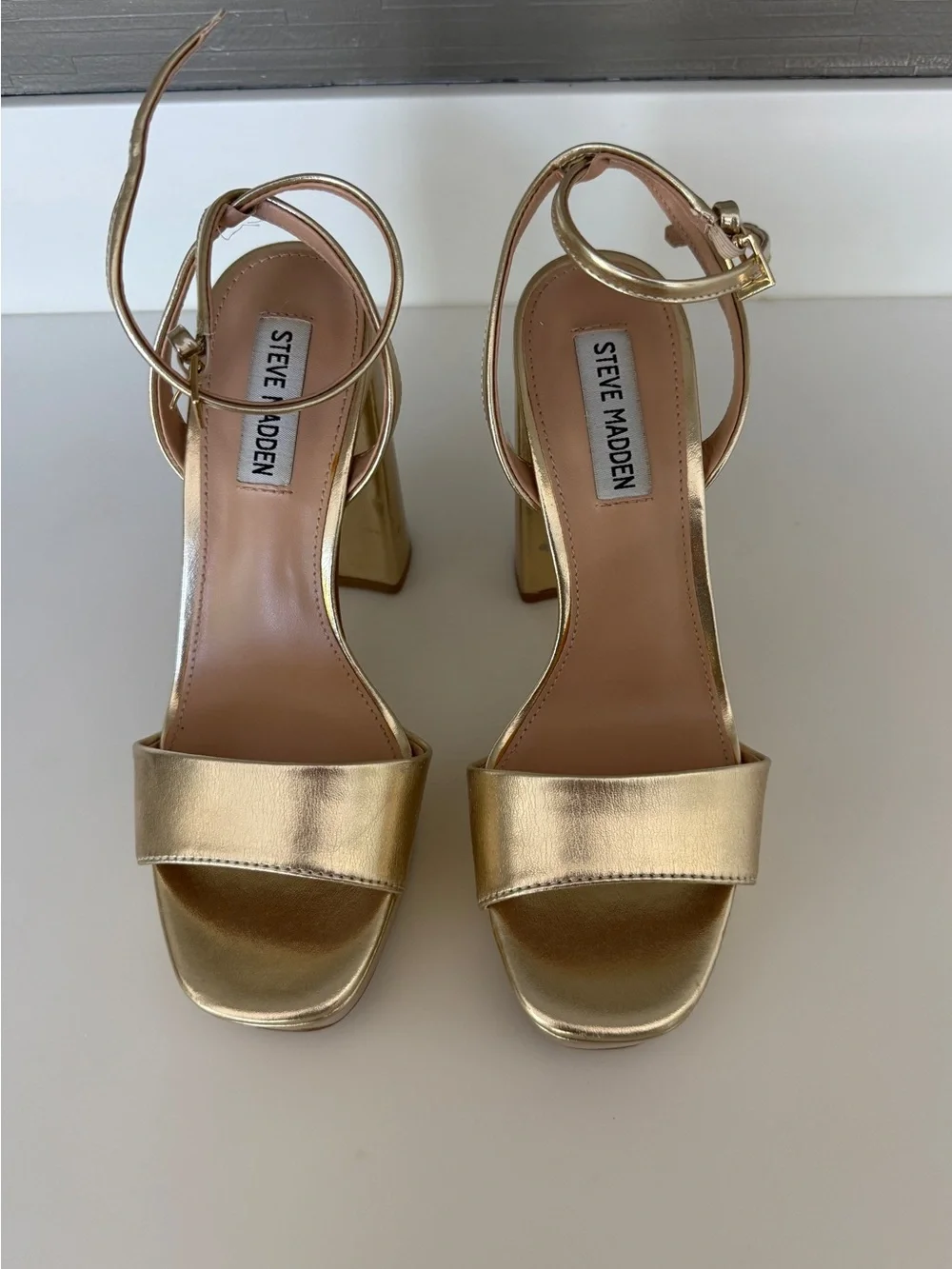Steve Madden Metallic Gold/Champagne Platform Ankle-Strap Heels Pumps